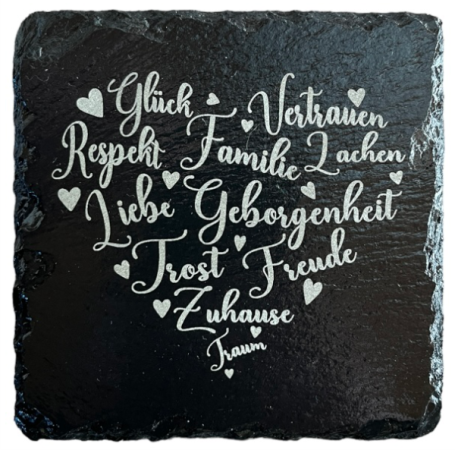 Schiefer Untersetzer 10 x 10 cm "Glück Vertrauen"